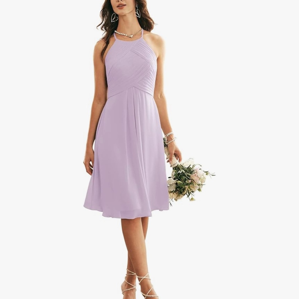 ALICEPUB Halter Chiffon Bridesmaid Dress